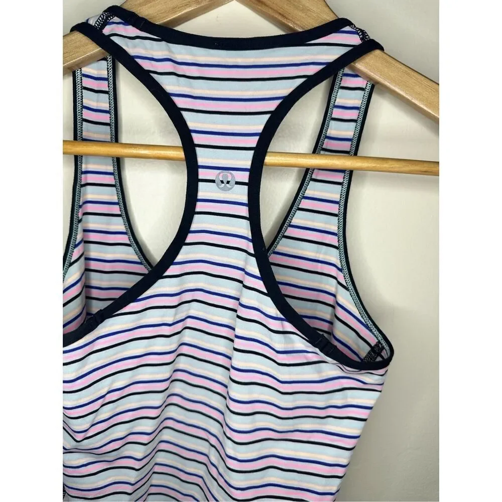 🌸 Lululemon Pink Yellow Blue and Black Stripe Tank Size 4